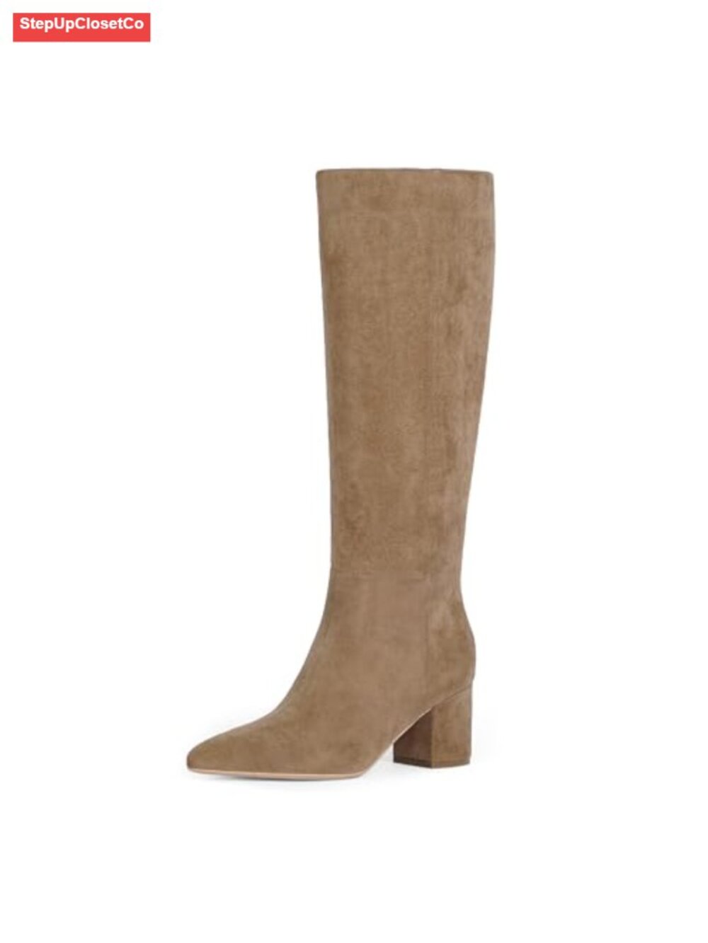 Faux Suede Knee High Boots Chunky Low Heel Pointed Toe